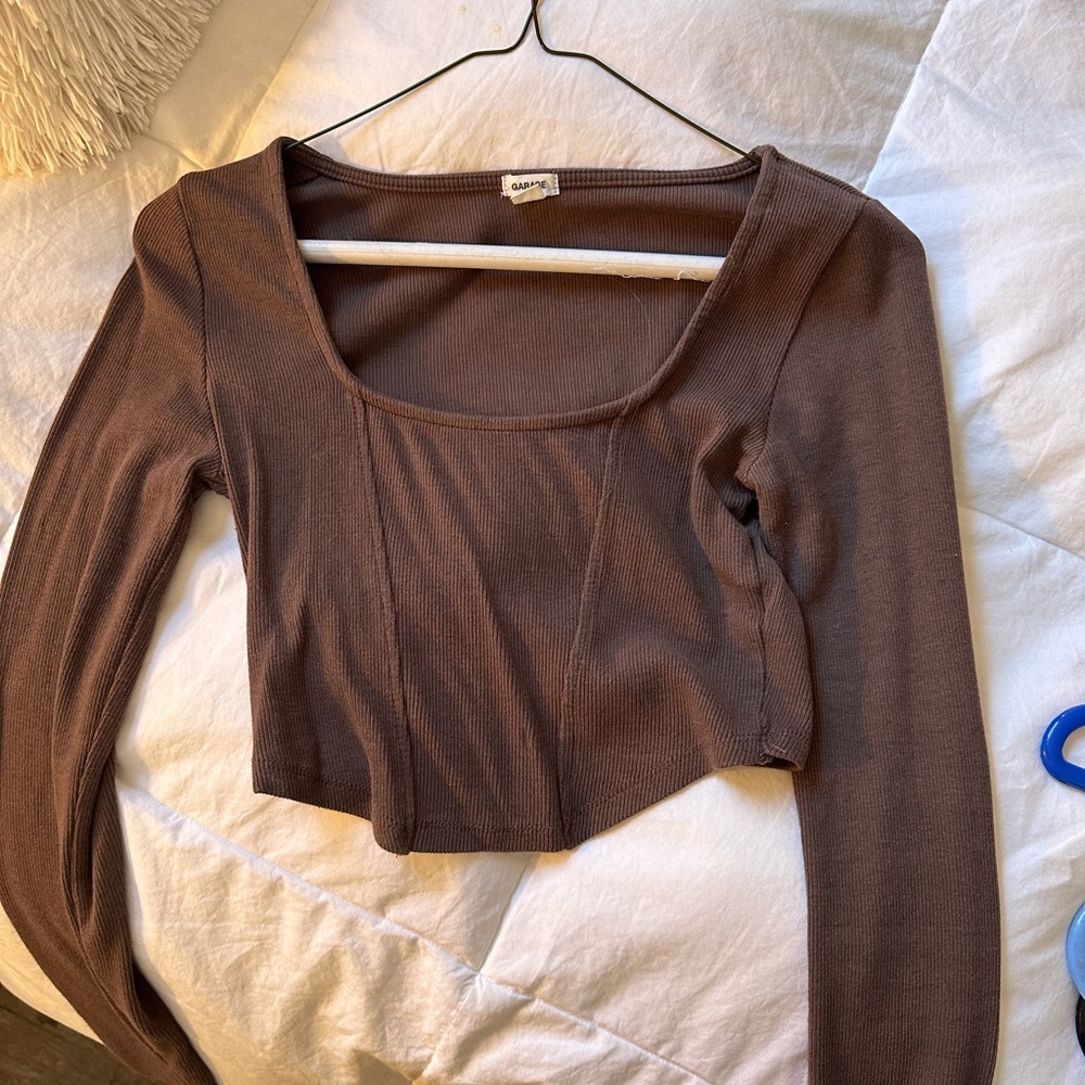 garage brown long sleeve crop top